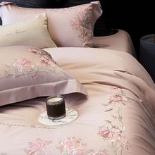 高端100支長絨棉四件套床品花卉刺綉被套床上用品親膚床單輕奢