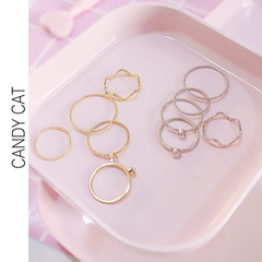 日韓版波浪水鑽單圈鑲鑽關節戒指五件套食指戒尾戒裝飾女學生