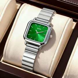 文艺多正方形织网带石英表不锈钢带时尚女生手表森系方形女士表