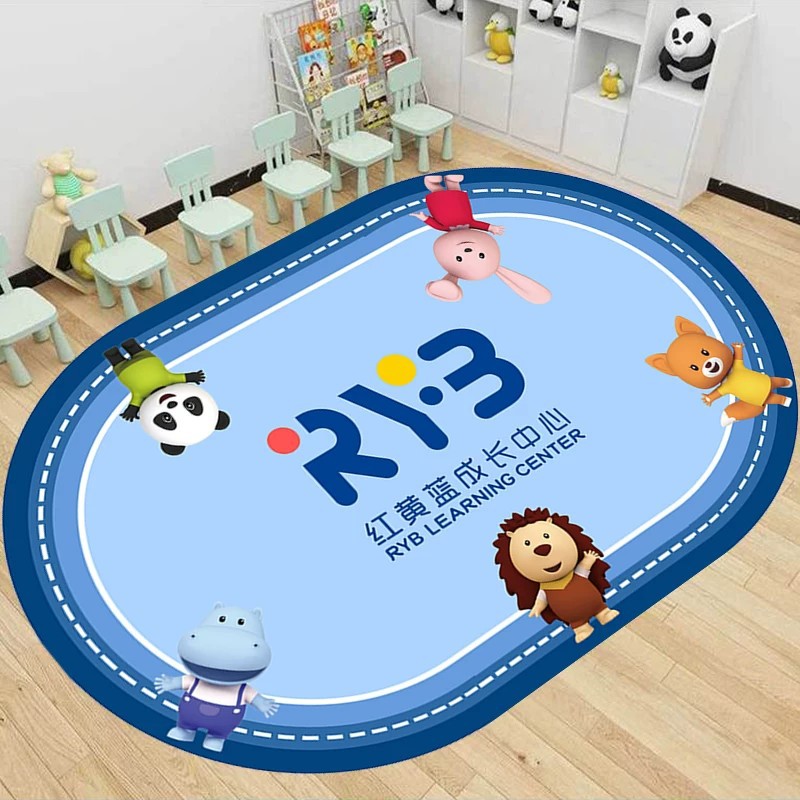 New Oval-Shaped Cartoon Crystal Velvet Carpet, Children's Room Reading Area Foot Mat, Kindergarten Game Mat