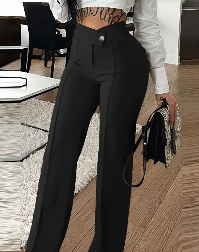 High Waist Flared Wide Leg Pants for Women Elegant Office Casual Chic Stretch Polyester Trousers Comfort Fit Multiple Colors_ecoleips.com