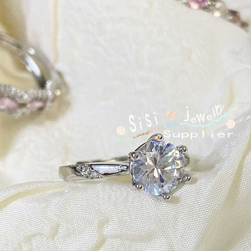 Sisi light luxury niche fashion versatile imitation moissanite diamond ring for women 18K micro-plated brilliant pink love zircon ring