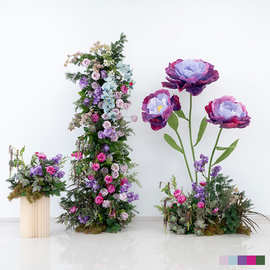 欧式紫色橱窗背景装饰花艺 仿真花假花商场活动仪式布置成品拱门