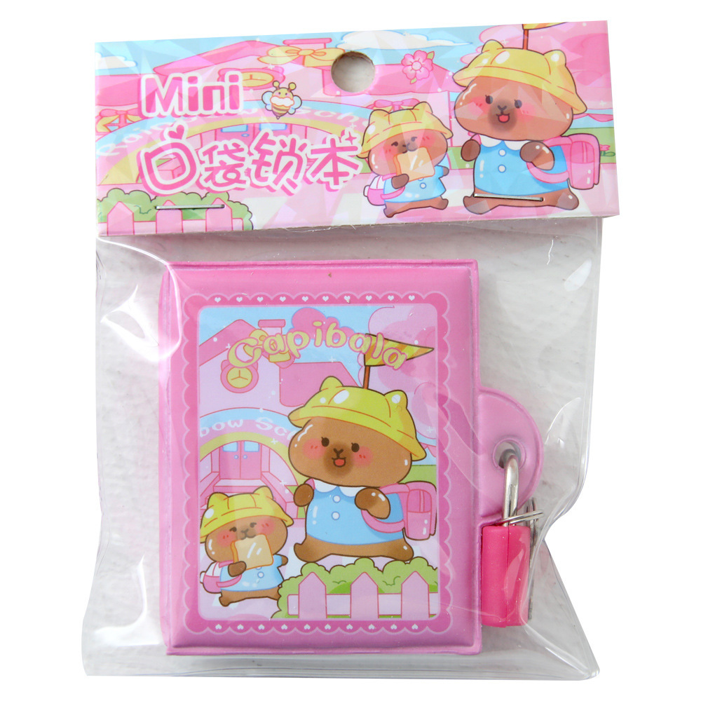 Kapibalah Mini Pocket Lock Cuaderno de goma PU Cuaderno de cuenta manual de capibara Libro de palabras portátil para estudiantes Papelería