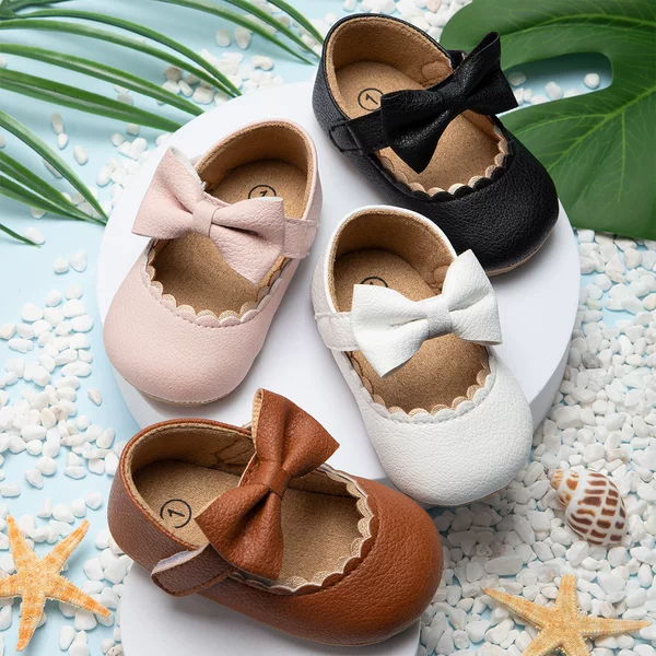 Cross-Border New Model Baby Walking Shoes with Bowknot, Rubber Sole, Non-Slip Baby Shoes for Girls