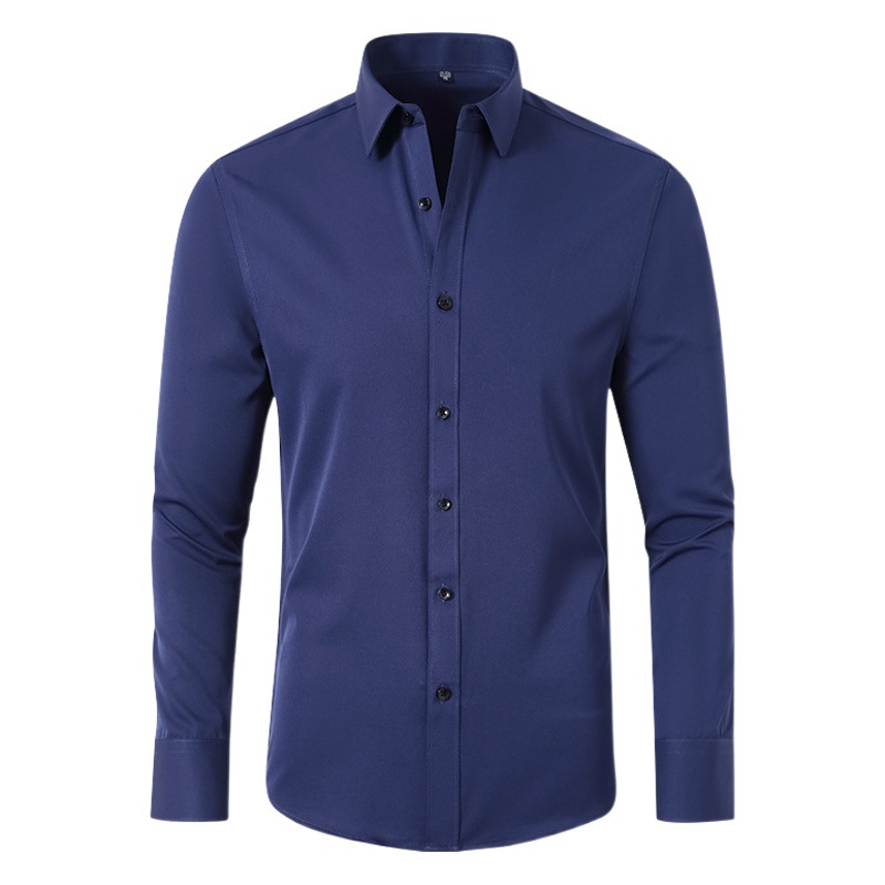 Camisa elástica de cuatro lados transfronteriza de los hombres de color sólido antiarrugas no planchado camisa de manga larga de los hombres de negocios casual de los hombres de comercio exterior exclusivo