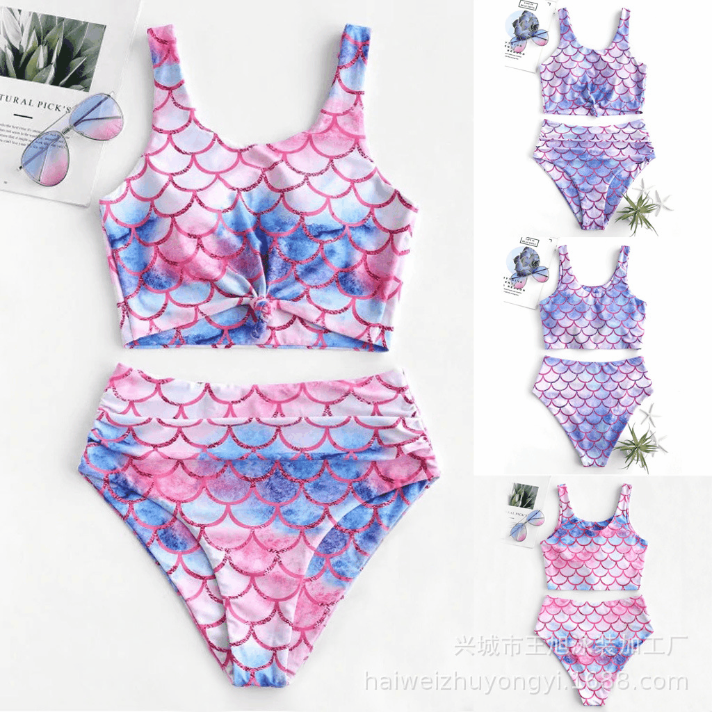 New printed fish scale high waist sexy bikini swimsuit split foreign trade swimsuit European and American swimwear spot