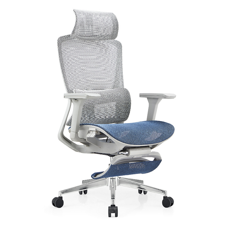 017 - 50 - S022 * marco gris azul (red agujerada + reposabrazos 3D + chasis deslizante controlado por cable + pie chapado) 70 * 48 * 65 * 28