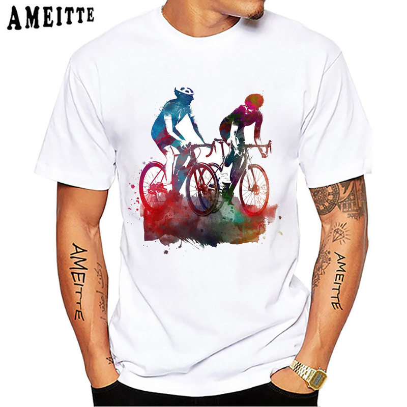 アマゾンwishクロスボーダー欧米趣味自転車プリント柄丸首半袖tシャツ男性上着速売通|undefined