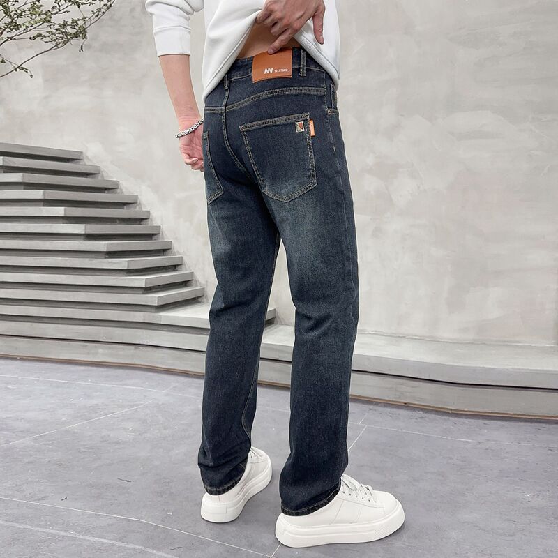 High-End Autumn and Winter Jeans for Men, Loose Straight-Leg Autumn and Winter Wide-Leg Narrow Men's Pants, Stretchy Middle-Aged Denim Pants