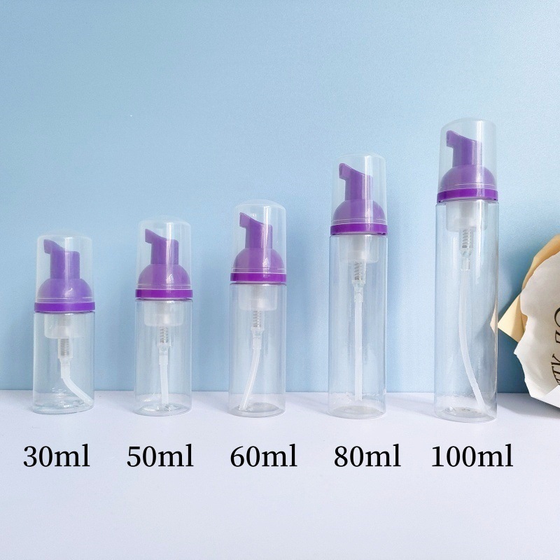 30 dientes PET mousse transparente botella 30ml100ml limpiador facial espuma botella champú espuma botella de pie en stock
