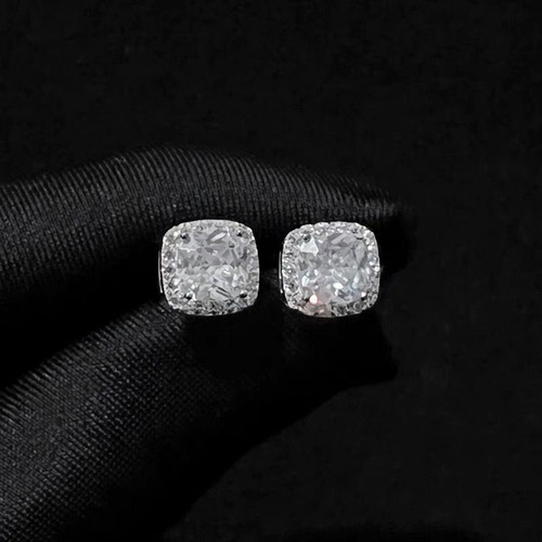 New zircon men's earrings yellow diamond rock sugar 925 silver needle anti-allergic neutral style simple European and American cross-border jewelry