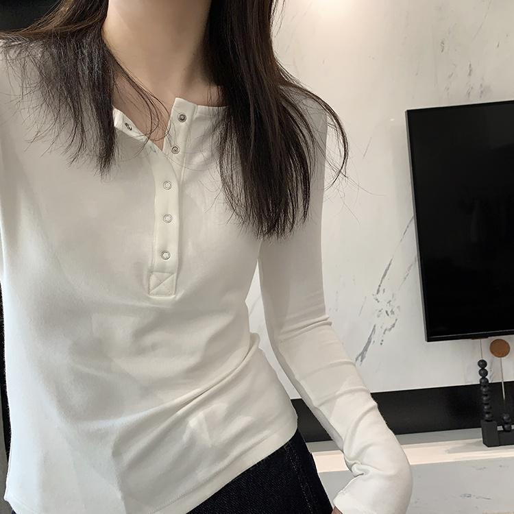 慕斯绒弹力打底衫亨利领扣子修身显瘦极简风长袖T恤25早秋G091113|undefined