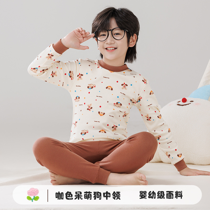 Pijamas de algodón para niños ropa interior caliente de cuello medio para niñas pantalones de otoño para niños suéter de algodón base invierno