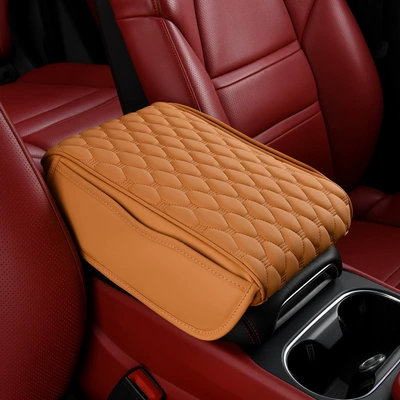 Armrest box pad: Vehicle Armrest Storage Box Pad - large-size-32215-ice-peas-bayan-yellow-upgrade-with-pocket