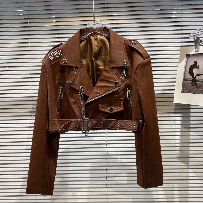 Girls' Spring/Autumn New Leather Jacket 2026, PU Patent Leather Jacket with Embroidered Letters on the Back, Children's Zipper Motorcycle Leather Jacket