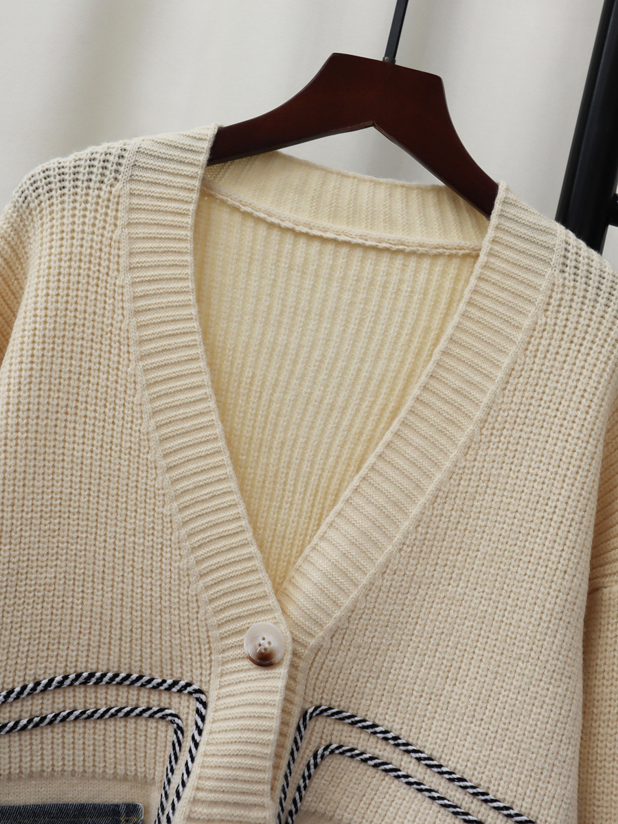 Suéter Cárdigan de Punto con Diseño Holgado y Estilo Coreano, Otoño/Invierno 2025, Chaqueta de Mezclilla con Parches para Mujer, a la Moda
