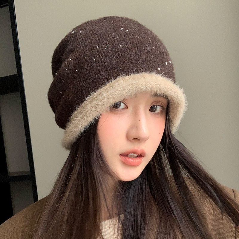 秋冬护耳保暖包头帽子女款大头围显脸小堆堆帽韩系拼色百搭针织帽|undefined