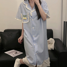 高级感花边睡裙女夏季连体少女简约花边甜美显瘦中长款家居服睡裙