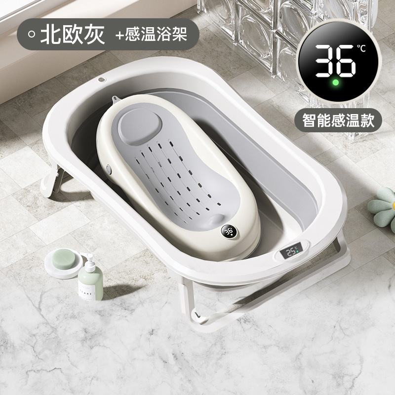 Baños de baño para bebés personalizados con sensor de temperatura inteligente, barriles de baño para recién nacidos, grandes baños para bebés plegables en casa para sentarse y acostarse
