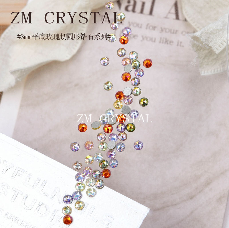 Zm Zircon New Super Flash 3mm Round Manicure Flats Bottom Diamond Rose Cut Pile Diamond Caulking Diamond Colorful Nail Diamond Decoration