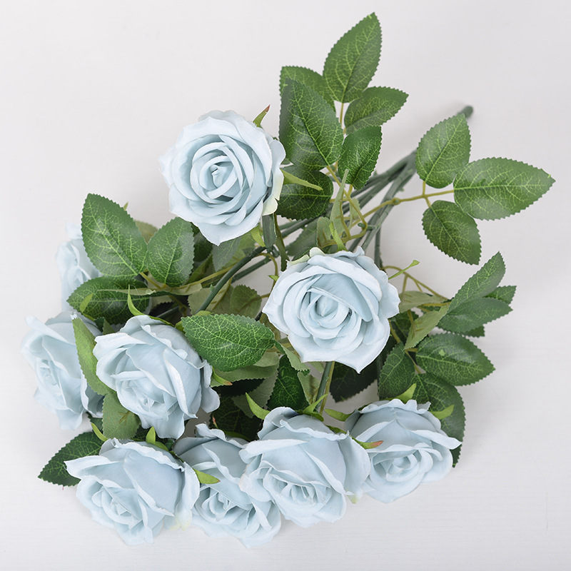 9-cabeza Rosa flor artificial ramo hogar Decoración de la boda Rosa artificial pequeña venta al por mayor de París