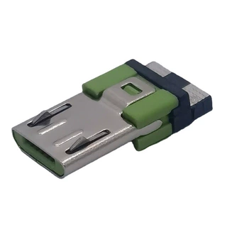 生产定做MICRO USB 5PIN大焊点不锈钢电镀外壳绿色胶芯V8充电插头