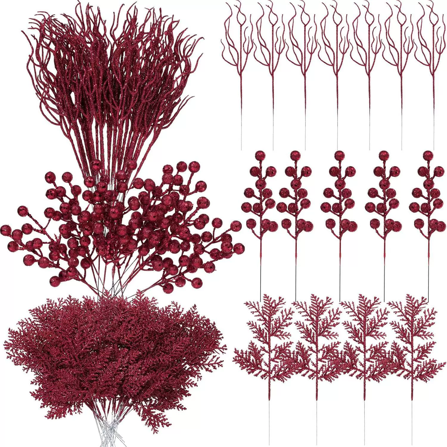 金粉松柏叶套餐金粉花金粉叶圣诞树圣诞花环礼盒圣诞树松针花枝