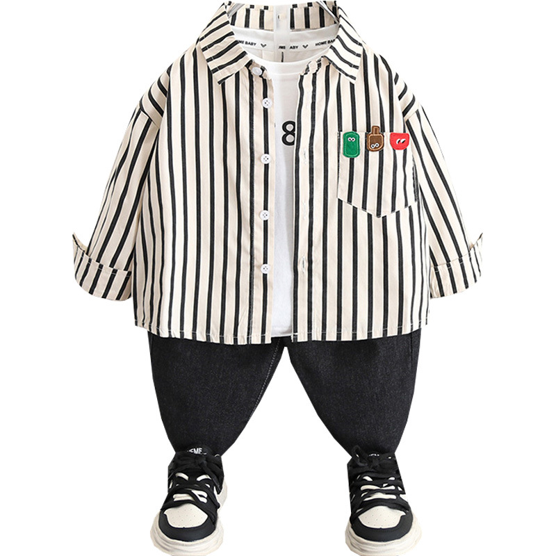 5836 Chaqueta de camisa a rayas para niños Primavera y otoño 2025 Nuevo estilo Camisa de manga larga para niños Ropa de otoño para bebés