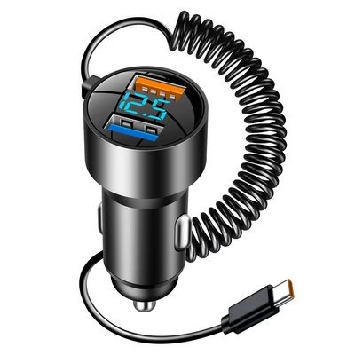 multifunctional car charger, Mobil şarj cihazları - single-100w-line-double-usb-port-31aopp-bag