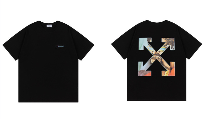 トレンディな漫画落書き油絵矢印半袖男性と女性ルーズカップル OFW 純綿半袖 Tシャツ夏 mk ゼブラ|undefined