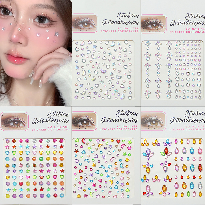 Cross-Border Pearl and Diamond Stickers Set, Rhinestone Gem Facial Stickers, Eyebrow Stickers, Children's Face Stickers, Makeup Diamond Stickers Cross-Border Pearl and Diamond Stickers Set, Rhinestone Gem Facial Stickers, Eyebrow Stickers, Children's Face Stickers, Makeup Diamond Stickers