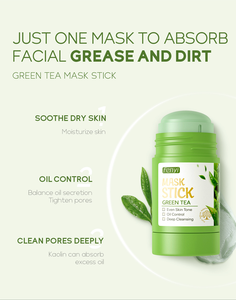 Cross-border supply Fenyi Green Tea Solid Bar 40g Spreadable Mask, Cleansing mud mask, Hydrating and moisturizing undefined