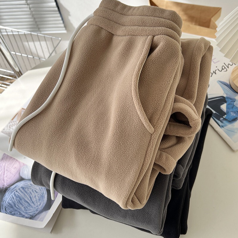 Soft and Waxy Double-sided Polar Fleece Sports Pants for Women in Autumn and Winter Fleece-lined and Thickeneded Casual Cuffed Harem Pants Versatile Warm Pants