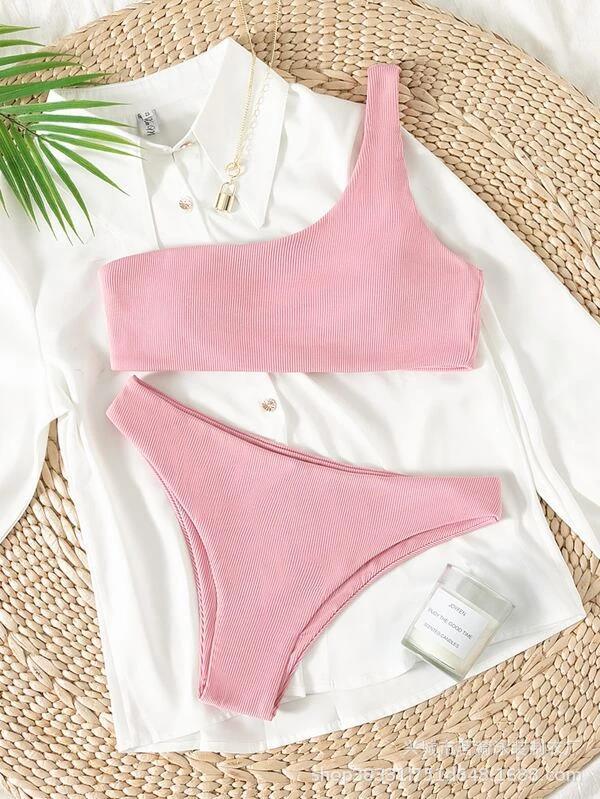 Mingyi nuevo de un solo hombro europeo y americano sexy pequeño hoyo deportes moda Bikini traje de baño dividido para mujer