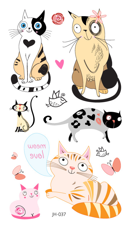 Protección del medio ambiente a prueba de agua sudor desechable lindo gato divertido tatuaje pegatinas cicatriz personalizada cubriendo fresco hombres y mujeres tatuaje