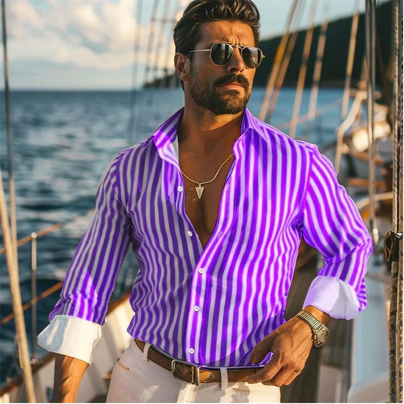 Camisa de manga larga a rayas con sentido de diseño de otoño para hombres sueltos 2024 nuevos tops se pueden usar afuera MB12