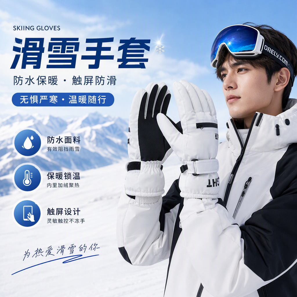 Men's winter ski gloves, non-slip, waterproof, fleece-lined, warm, suitable for outdoor sports, touch screen compatible, cold-proof, for women's cycling