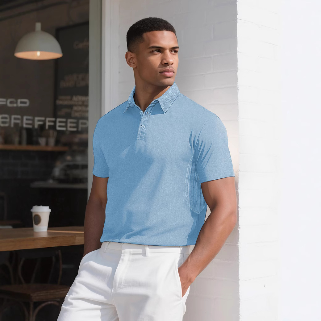 Nueva Camiseta Polo de Verano para Hombre, Estilo Europeo y Americano, de Algodón Perlado, Cuello Solapa Moderno, Corte Holgado Informal, Color Sólido, Manga Corta