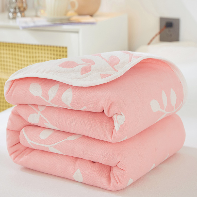 (Leafy Pink) / 90x 100cm "cotton 6 layer yarn" baby
