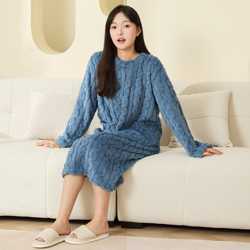 珊瑚绒睡裙女秋冬季加厚保暖宽松加长款家居服睡衣睡袍可外穿休闲|undefined