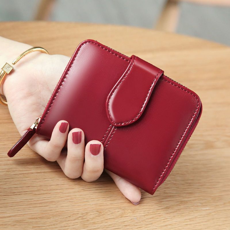 G5U2025 New Korean Style Retro Oil Wax Leather Short Women's Wallet with Zipper Small Coin Purse Trendy