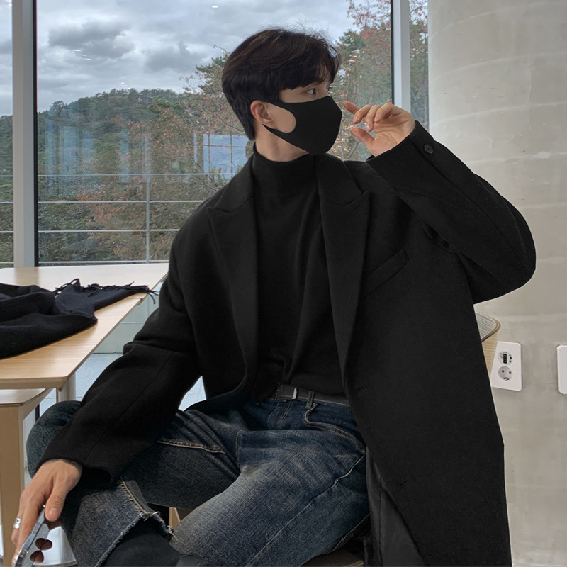 2023 invierno guapo espesado abrigo de lana de los Hombres estilo coreano gota-hombro abrigo de lana elegante capa casual FK800