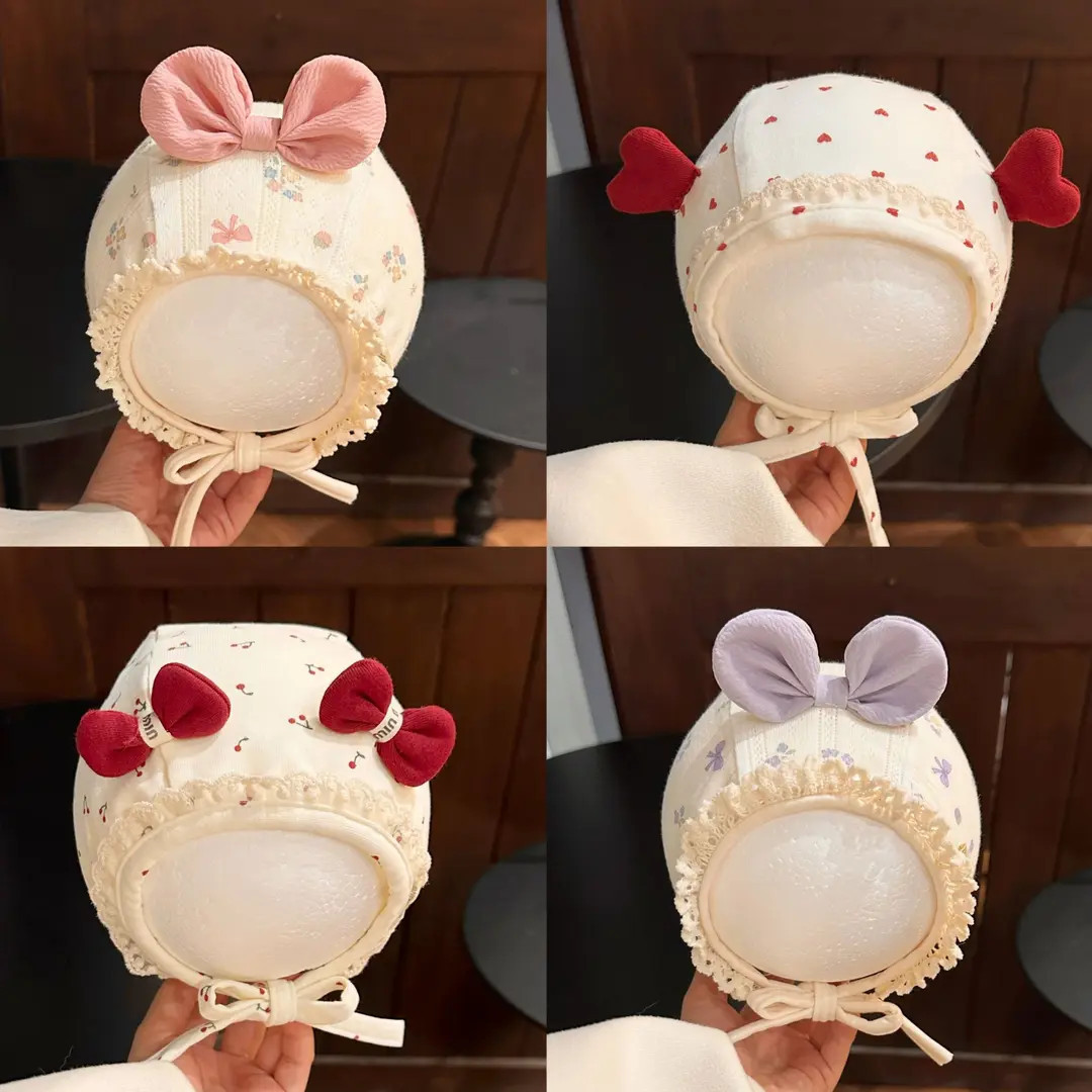 0-1 year old newborn baby hat, spring and autumn cute polka dot newborn baby ear protection hat, windproof baby hat, fashionable