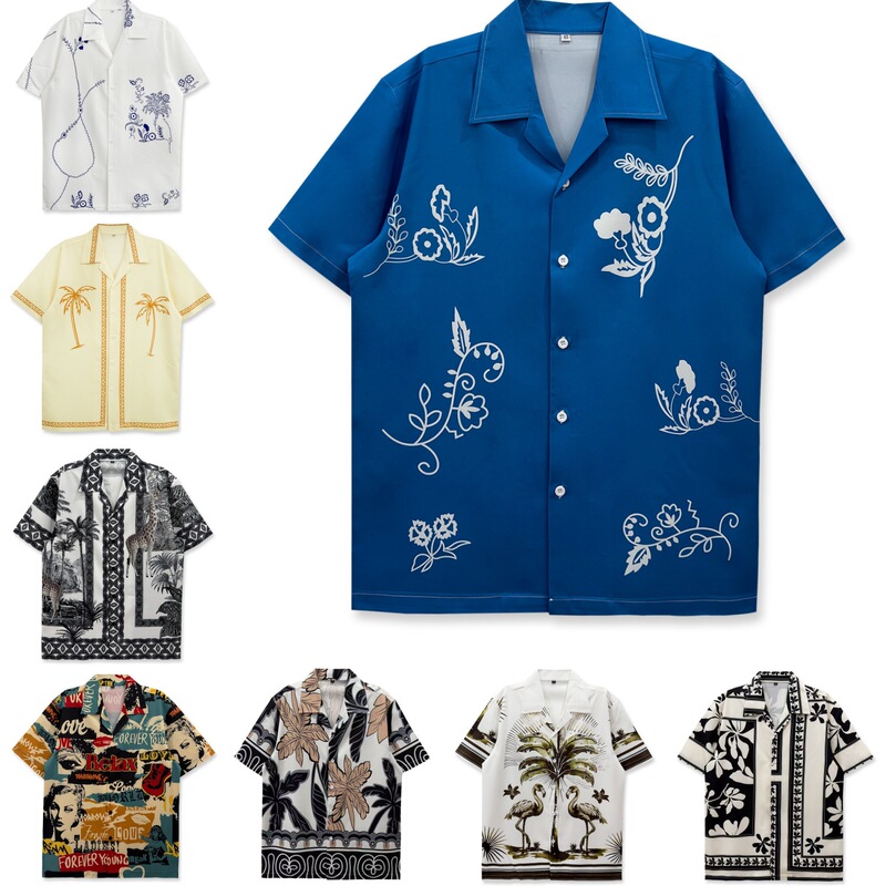 Cross-border Hot Selling European Size Short-sleeved Printed Shirt for Men Retro Hong Kong Style Hip-hop Beach Couple Casual Loose Shirt for Women Cross-border Hot Selling European Size Short-sleeved Printed Shirt for Men Retro Hong Kong Style Hip-hop Beach Couple Casual Loose Shirt for Women
