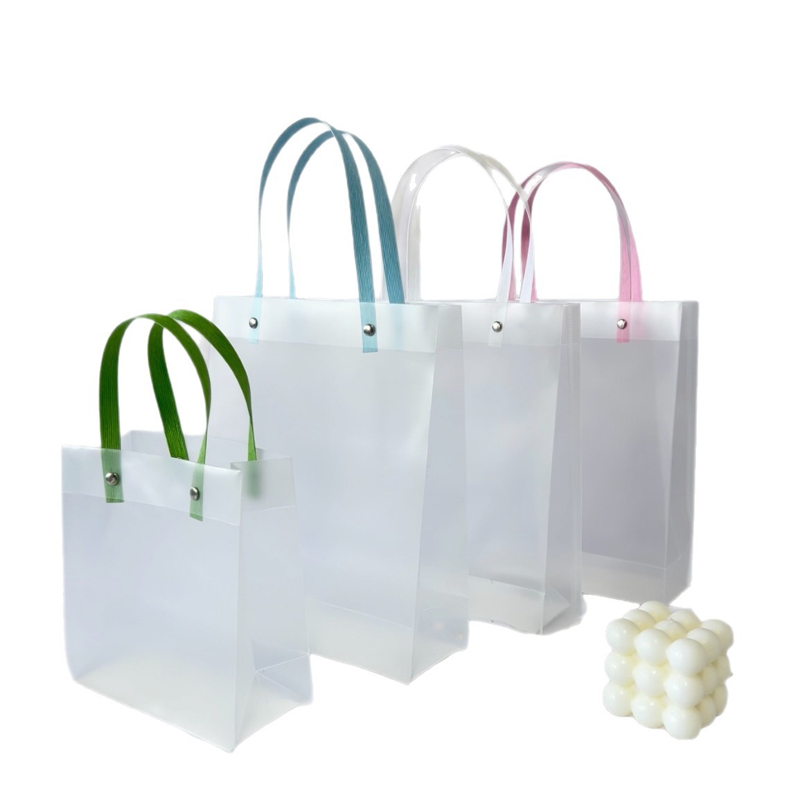Bolsas de mano transparentes esmeriladas de PP en stock para bolsas de regalo de San Valentín, bolsas de regalo para dulces, bolsas de embalaje para compras.