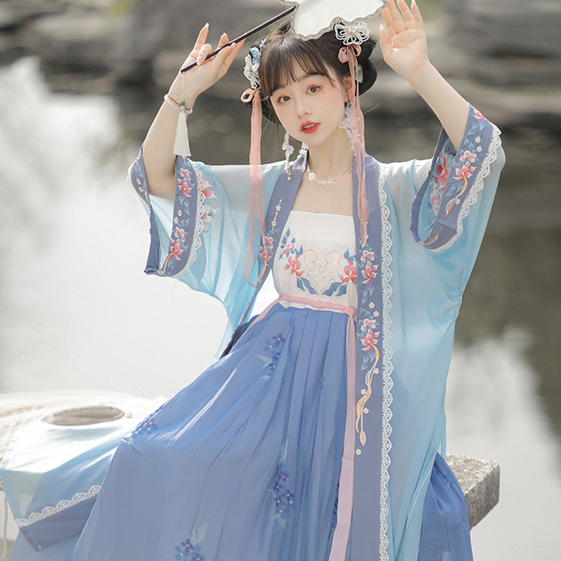 宋制诃子裙汉服女装成人款中国风绿色对襟长衫超仙飘逸古装夏季款