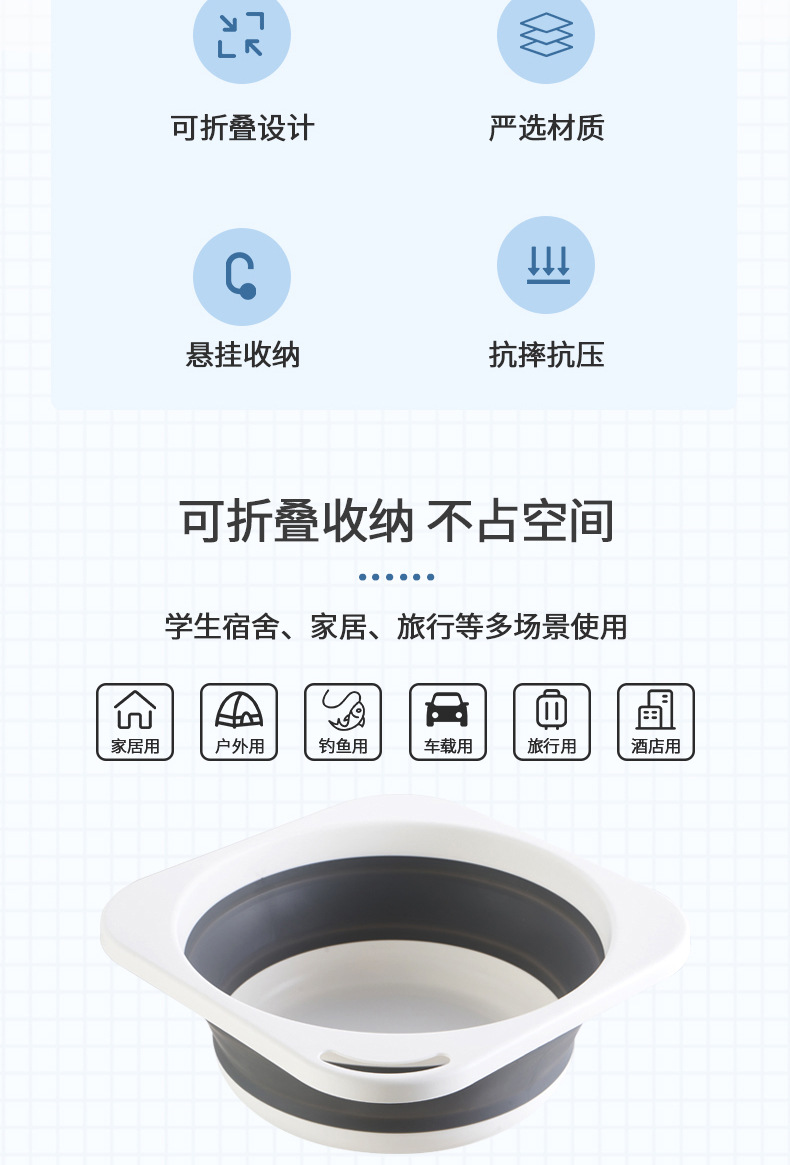 可折叠洗脸盆家用中号洗衣裤洗菜塑料盆加厚耐用便携式旅行小盆子详情2