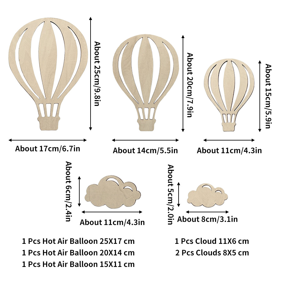 Adesivos de parede 3d em madeira balão de ar e nuvens_voghion.com