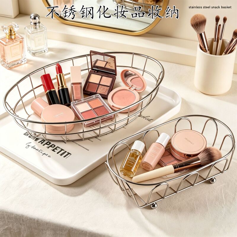 Stainless steel storage basket, bathroom shelf, washbasin storage box, draining basket, cosmetic storage basket